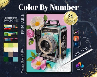 Vintage Bloom Color by Numbers Paint by Numbers for iPad Digital Coloring Book for Adults Procreate Coloring Pages CBN Pages for Adults