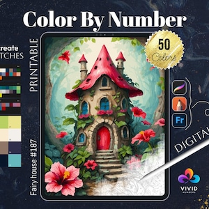Magic Fairy House Color by Number Paint by Numbers Digital Coloring Procreate Coloring Color by Number Fantasy Coloring Fairy House Coloring