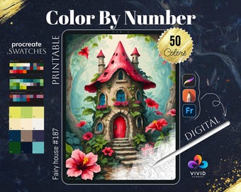 Magic Fairy House Color by Number Paint by Numbers Digital Coloring Procreate Coloring Color by Number Fantasy Coloring Fairy House Coloring