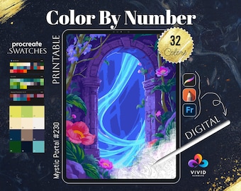 Mystic Portal Coloring by Number Paint by Numbers Digital Coloring Pages Procreate Coloring Color by Number Fantasy Coloring Pages Digital