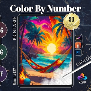 Mysterious Beach Coloring by Number Paint by Numbers Digital Coloring Pages Procreate Coloring Color by Number Fantasy Coloring Pages