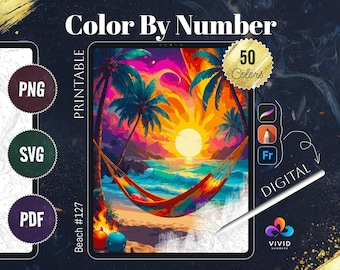 Mysterious Beach Coloring by Number Paint by Numbers Digital Coloring Pages Procreate Coloring Color by Number Fantasy Coloring Pages