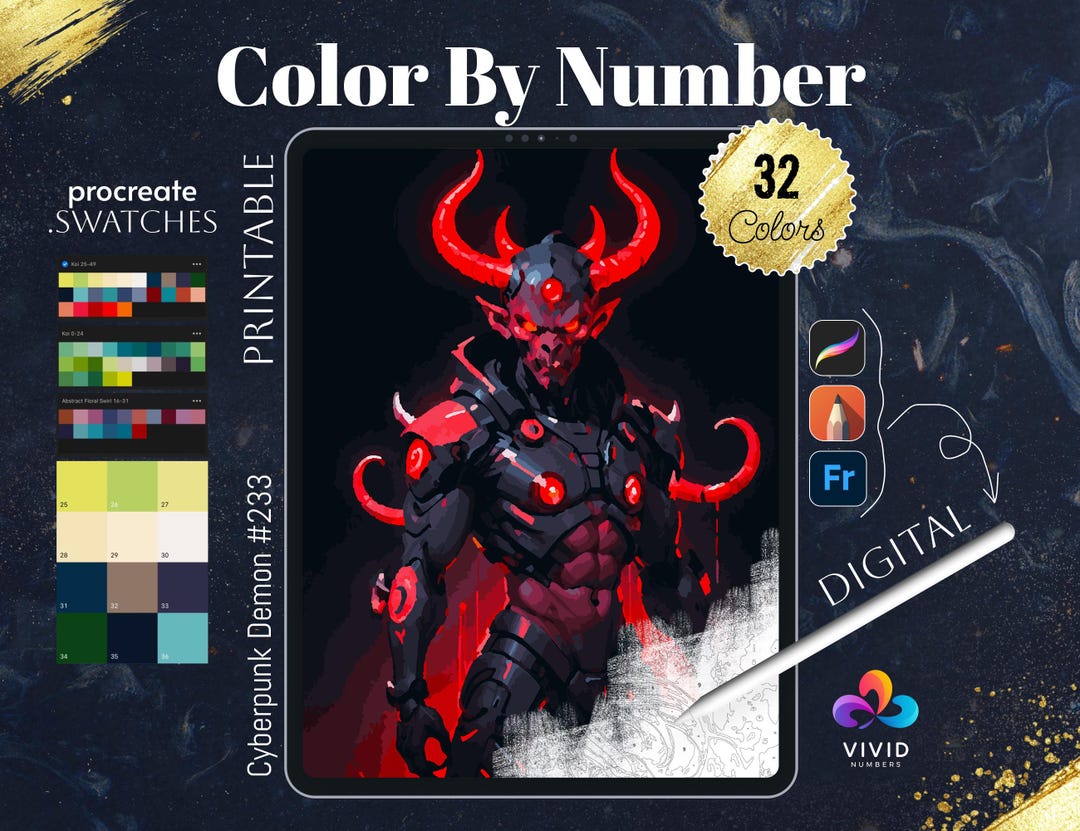 Cyberpunk Demon Color by Number Paint by Numbers Digital Coloring Pages ...
