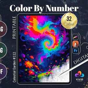 Celestial Garden Coloring by Number Paint by Numbers Digital Coloring Pages Procreate Coloring Color by Number Fantasy Coloring Pages
