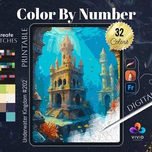 Underwater Kingdom Coloring by Number Paint by Numbers Digital Coloring Pages Procreate Coloring Color by Number Fantasy Coloring Pages