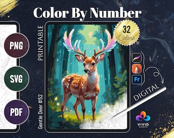 Deer Coloring by Numbers Printable Paint by Numbers Digital Coloring Pages Procreate Coloring Color by Number Animal Coloring Pages Digital