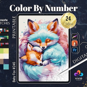 Baby Fox Paint by Numbers for Adults Printable Color by Numbers Digital Coloring Pages Procreate Colour by Number Animal Coloring Page