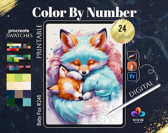 Baby Fox Paint by Numbers for Adults Printable Color by Numbers Digital Coloring Pages Procreate Colour by Number Animal Coloring Page
