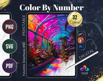 Futuristic-Greenhouse Coloring by Number Paint by Numbers Digital Coloring Pages Procreate Coloring Color by Number Fantasy Coloring iPad