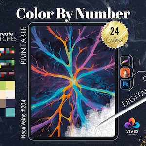 Neon Veins Coloring by Number Paint by Numbers Digital Coloring Pages Procreate Coloring Color by Number Abstract Coloring Digital Coloring