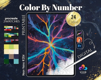 Neon Veins Coloring by Number Paint by Numbers Digital Coloring Pages Procreate Coloring Color by Number Abstract Coloring Digital Coloring