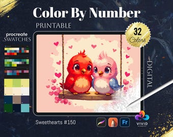 Sweethearts Coloring by Numbers Paint by Numbers Digital Coloring Pages Procreate Coloring Color by Number Animal Coloring Digital Coloring