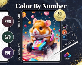 Hamster Coloring by Numbers for Adults Printable Paint by Numbers Digital Coloring Pages Procreate Coloring Color by Number Animals Coloring