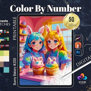 Bunny Bakery Color by Numbers for Adults Printable Paint by Numbers Digital Coloring Pages Procreate Coloring Color by Number Anime Coloring