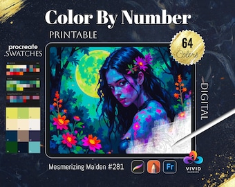 Mesmerizing Maiden Coloring by Number Paint by Numbers Digital Coloring Pages Procreate Coloring Color by Number Fantasy Digital Coloring