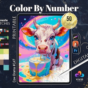 Cow Drama Color by Numbers Paint by Numbers Digital Coloring Pages Procreate Coloring Color by Number Cute Animal Coloring Pages Digital