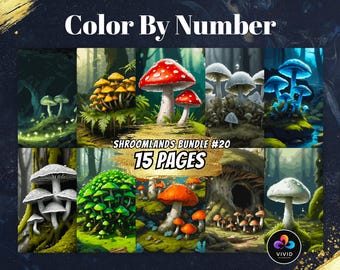Shroomlands Mushroom Color by Number Bundle | Nature & Fantasy Digital Coloring Pages | Paint by Number for Adults | Procreate Compatible