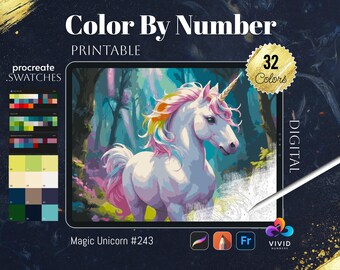 Magic Unicorn Color by Numbers for Adults Printable Paint by Numbers Digital Coloring Pages Procreate Colour by Number Fantasy Coloring