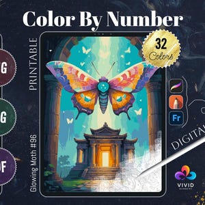 Glowing Moth Coloring by Number Paint by Numbers Digital Coloring Pages Procreate Coloring Color by Number Fantasy Coloring Digital Coloring