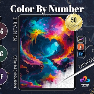 Mysterious Cave Coloring by Number Paint by Numbers Digital Coloring Pages Procreate Coloring Color by Number Fantasy Coloring Pages