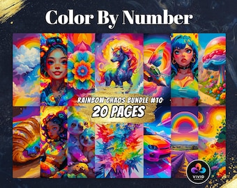 Ensemble chaos arc-en-ciel couleur par numéros pour adultes, peinture numérique imprimable par numéros, page à colorier procréer, couleur par numéro