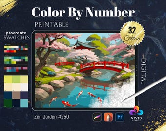 Zen Garden Color by Number Paint by Numbers Digital Coloring Procreate Coloring Color by Number Fantasy Coloring Landscape Coloring Pages
