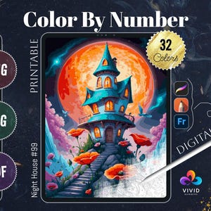 Night House Color by Number Paint by Numbers Digital Coloring Procreate Coloring Color by Number Fantasy Coloring Fairy House Coloring
