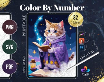 Cat Coloring by Numbers for Adults Printable Paint by Numbers Digital Coloring Pages Procreate Coloring Color by Number Animals Coloring