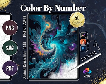 Abstract Composition Coloring by Number Paint by Numbers Digital Coloring Pages Procreate Coloring Color by Number Fantasy Coloring Pages