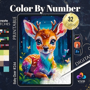 Baby Deer Paint by Numbers for Adults Printable Color by Numbers Digital Coloring Pages Procreate Colour by Number Animals Coloring Page