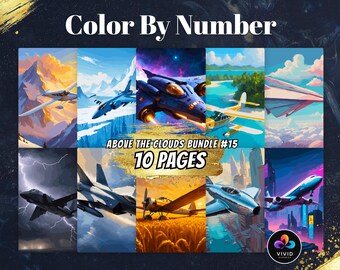 Above the Clouds Bundle Color by Number Paint by Number Digital Coloring Pages Procreate Coloring Coloring by Number Airplanes Coloring