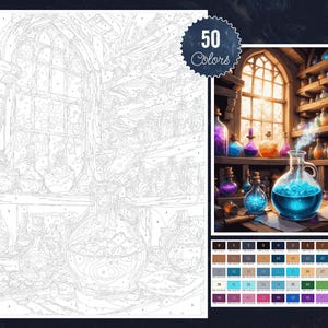Alchemy Magic Coloring by Number Paint by Numbers Digital Coloring Pages Procreate Coloring Color by Number Fantasy Coloring iPad Digital