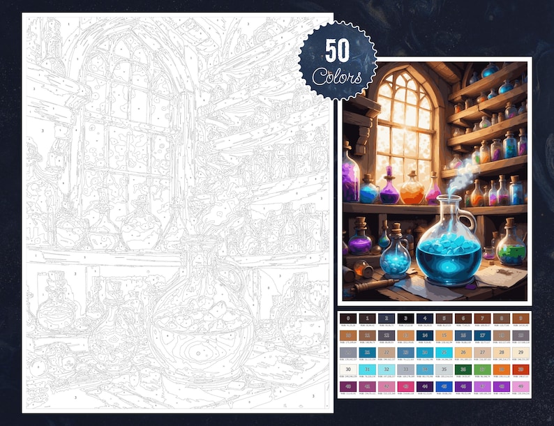 Alchemy Magic Coloring by Number Paint by Numbers Digital Coloring Pages Procreate Coloring Color by Number Fantasy Coloring iPad Digital