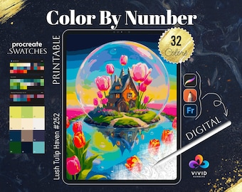 Lush Tulip Haven Color by Number Paint by Numbers Digital Coloring Pages Procreate Coloring Art Therapy Flowers Coloring Floral Coloring