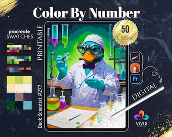 Duck Scientist Color by Numbers Printable Paint by Numbers Digital Coloring Pages Procreate Coloring Color by Number Animal Coloring Pages