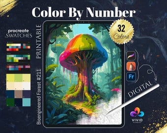 Bioengineered Forest Coloring by Number Paint by Numbers Digital Coloring Pages Procreate Coloring Color by Number Fantasy Coloring Pages