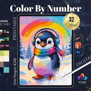 Chibi Penguin Color by Numbers for Adults Printable Paint by Numbers Digital Coloring Pages Procreate Colour by Number Animals Coloring Page