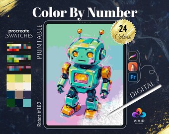Robot Coloring Procreate Coloring Paint by Numbers Coloring by Number Digital Coloring Pages Color by Number Sci-Fi Coloring Page CBN