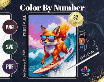 Mischievous Fox Coloring by Numbers Paint by Numbers Digital Coloring Pages Procreate Coloring Color by Number Animal Coloring iPad Coloring