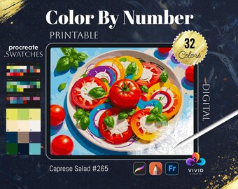 Caprese Salad Coloring by Number Paint by Numbers Digital Coloring Pages Procreate Coloring Color by Number Food Coloring Pages For iPad