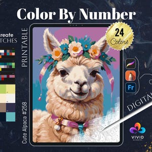 Cute Alpaca Paint by Numbers for Adults Printable Color by Numbers Digital Coloring Pages Procreate Colour by Number Animals Coloring Pages