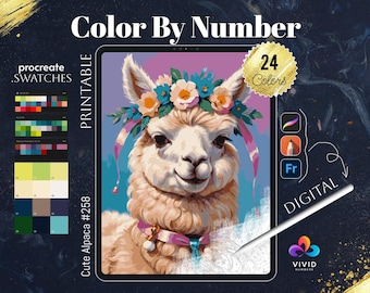 Cute Alpaca Paint by Numbers for Adults Printable Color by Numbers Digital Coloring Pages Procreate Colour by Number Animals Coloring Pages