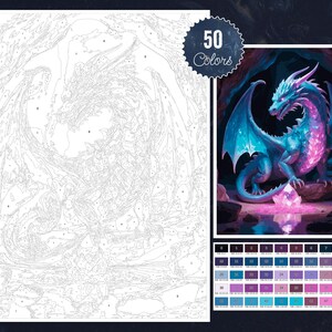 Crystal Dragon Coloring by Number Paint by Numbers Digital Coloring Pages Procreate Coloring Color by Number Fantasy Coloring Digital Pages