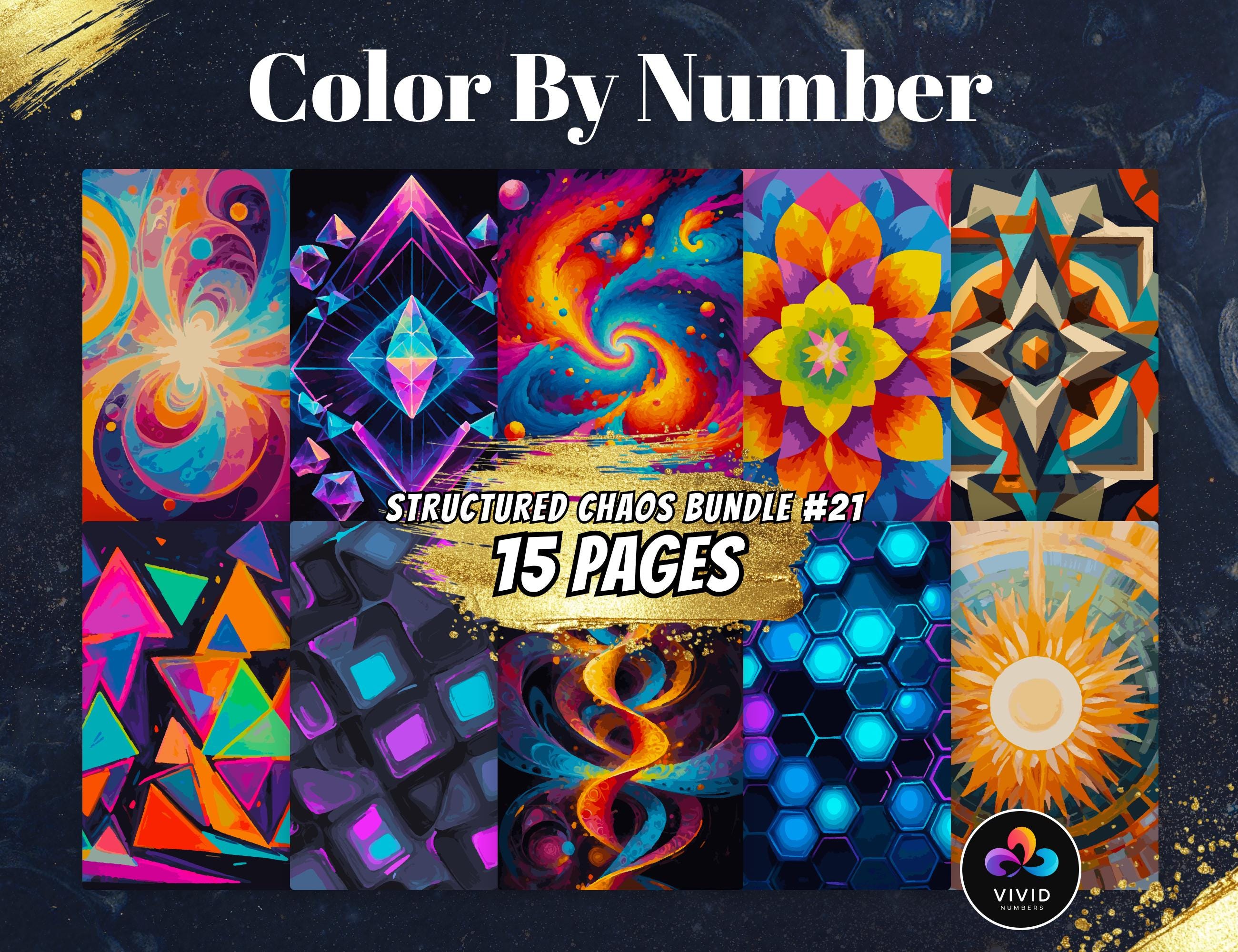 Structured Chaos Color-by-Number Bundle for Adults – Modern Abstract Pattern Coloring Pages (PDF, PNG, SVG) for Print or Procreate