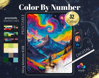 ハイキングアドベンチャー 数字で塗る 数字で塗る デジタルぬり絵ページ プロクリエイトぬり絵 ファンタジーぬり絵ページ 風景ぬり絵