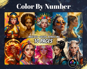 Majestic Queens Bundle Color by Numbers Paint by Numbers Digital Coloring Page Procreate Coloring Color by Number Coloring Bundle