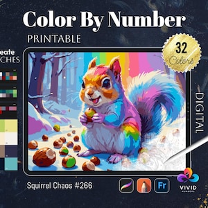 Squirrel Chaos Paint by Numbers Printable Color by Numbers Digital Coloring Procreate Colour by Number Animals Coloring Pages Stress Relief