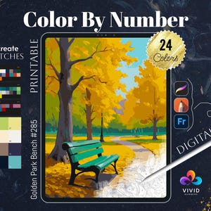 Golden Bench Coloring by Number Paint by Numbers Digital Coloring Pages Procreate Coloring Color by Number Fantasy Coloring Pages Landscape