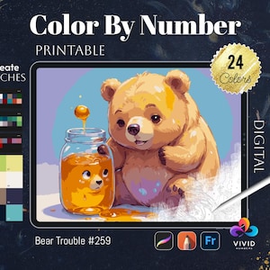 Bear Trouble Paint by Numbers Printable Color by Numbers Digital Coloring Procreate Colour by Number Animals Coloring Pages Stress Relief