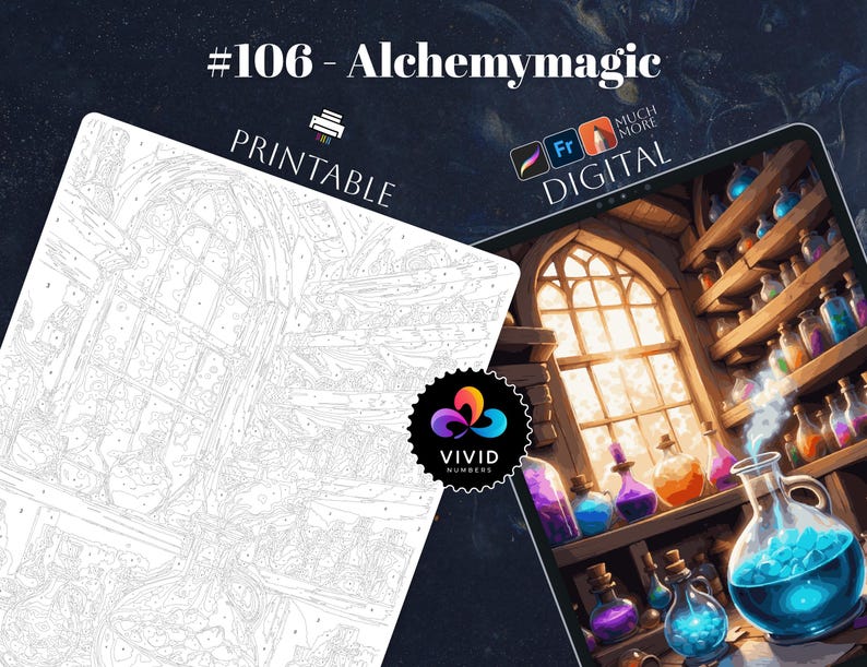 Alchemy Magic Coloring by Number Paint by Numbers Digital Coloring Pages Procreate Coloring Color by Number Fantasy Coloring iPad Digital